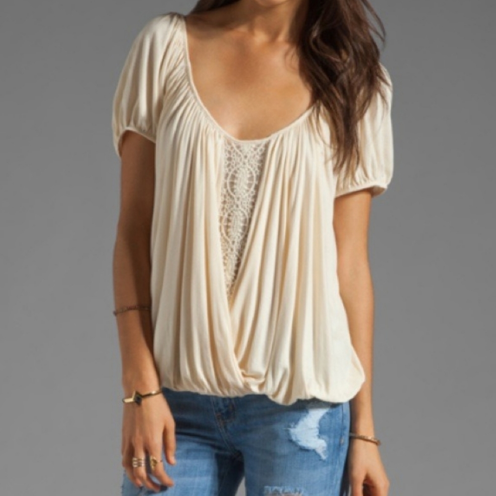 Free People Cream Corchet Tea Twist Blouse M